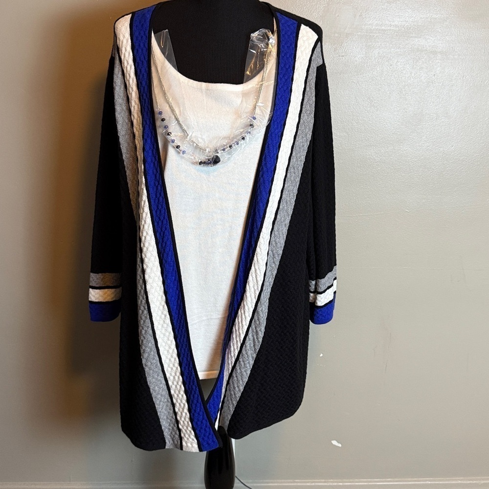 Alfred Dunner Battery Park One Piece Sweater Cardigan & Necklace Sz 3X NEW